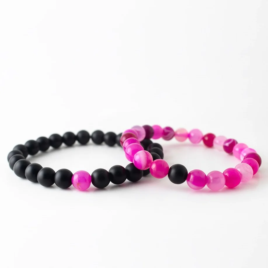 PINK STRIPE AGATE x MATT BLACK STONE BRACELET